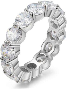 925 Sterling Silver 5mm Round Cubic Zirconia Eternity Band Ring